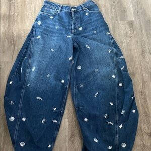 Women's Blue Embroidered Jeans